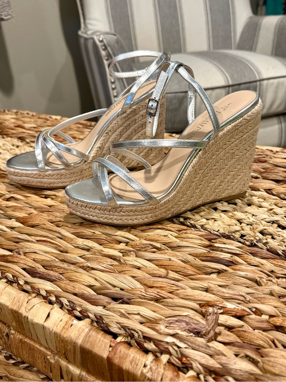 Dream Pairs Silver Metallic Espadrille Wedge Sandals